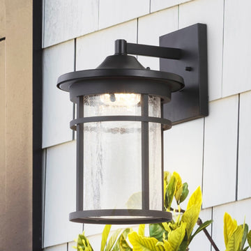 Campo Outdoor Wall Lantern Crackled Glass/Metal Integrated LED Wall Sconce - JONATHAN Y